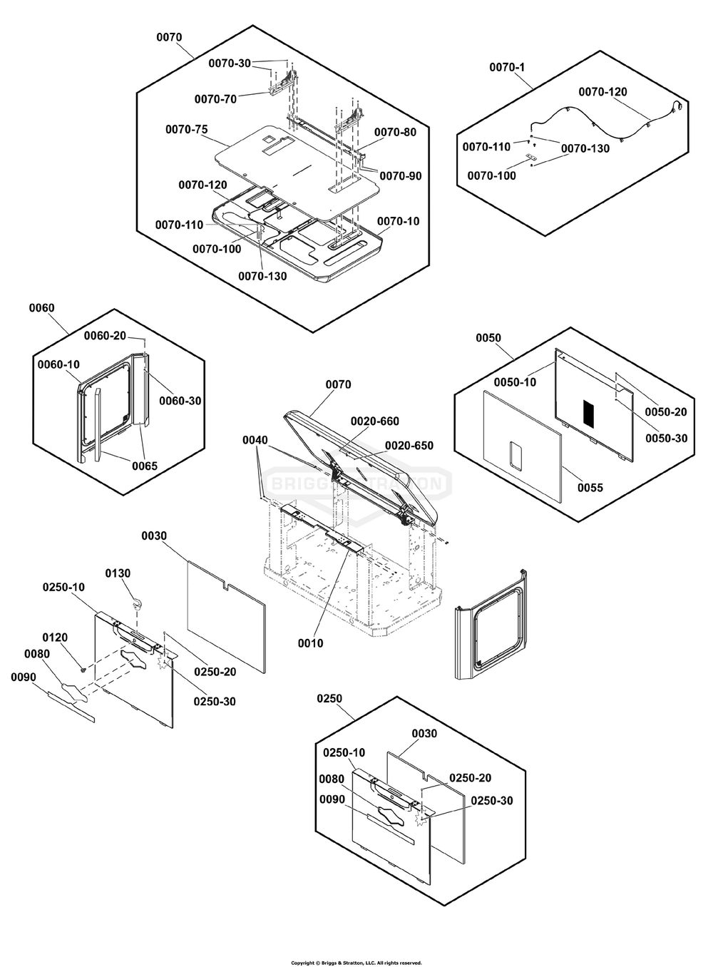 Enclosure Group Diagram and Parts List for 040801-00  Briggs and Stratton Generator